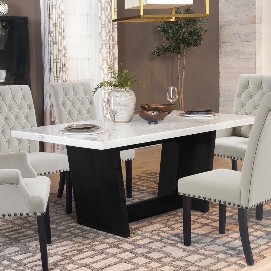 Osborne Trestle Base Marble Top Dining Table Espresso and White