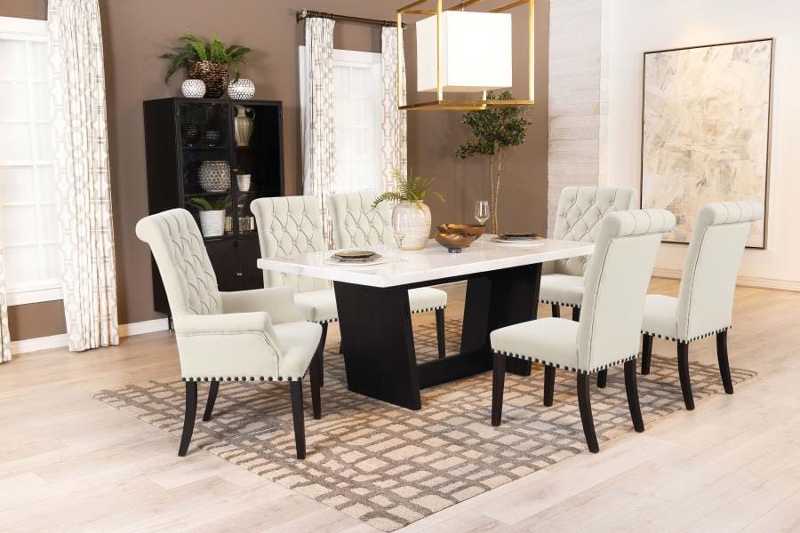 Osborne Trestle Base Marble Top Dining Table Espresso and White