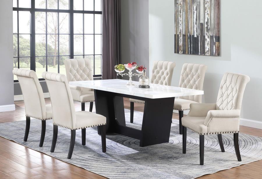 Osborne Trestle Base Marble Top Dining Table Espresso and White