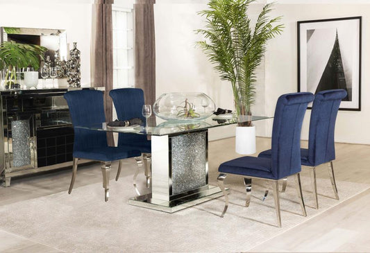 Marilyn 5-piece Rectangle Pedestal Dining Room Set Mirror and Blue