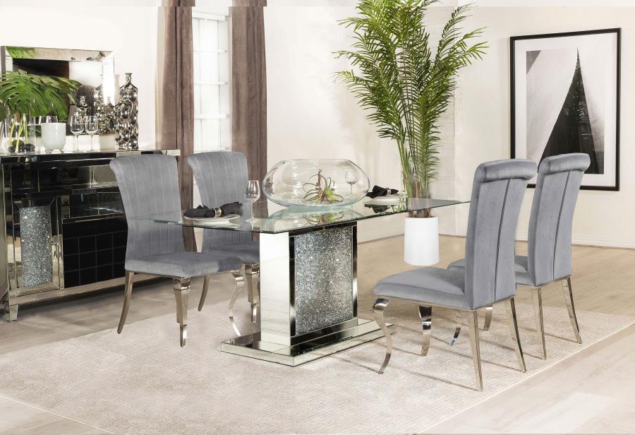 Marilyn 5-piece Rectangle Pedestal Dining Room Set Mirror and Grey