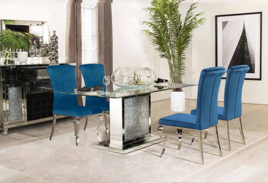Marilyn 5-piece Rectangle Pedestal Dining Room Set Mirror and Teal