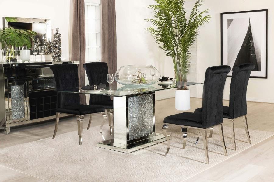 Marilyn 5-piece Rectangle Pedestal Dining Room Set Mirror and Black