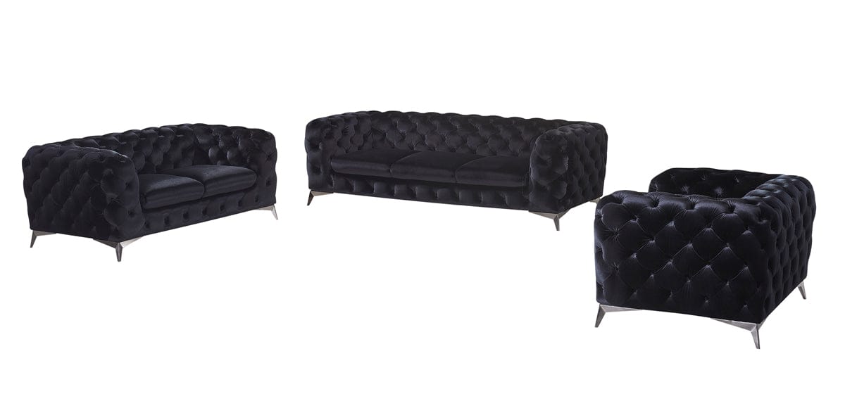 Divani Casa Delilah Modern Black Fabric Sofa Set