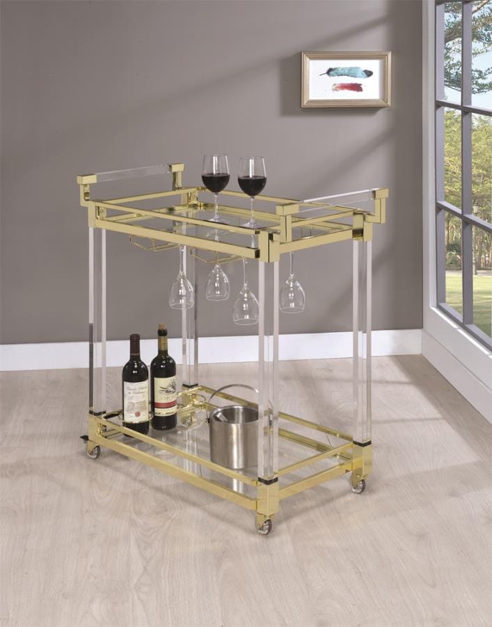Travin 2-tier Serving Cart Brass and Clear