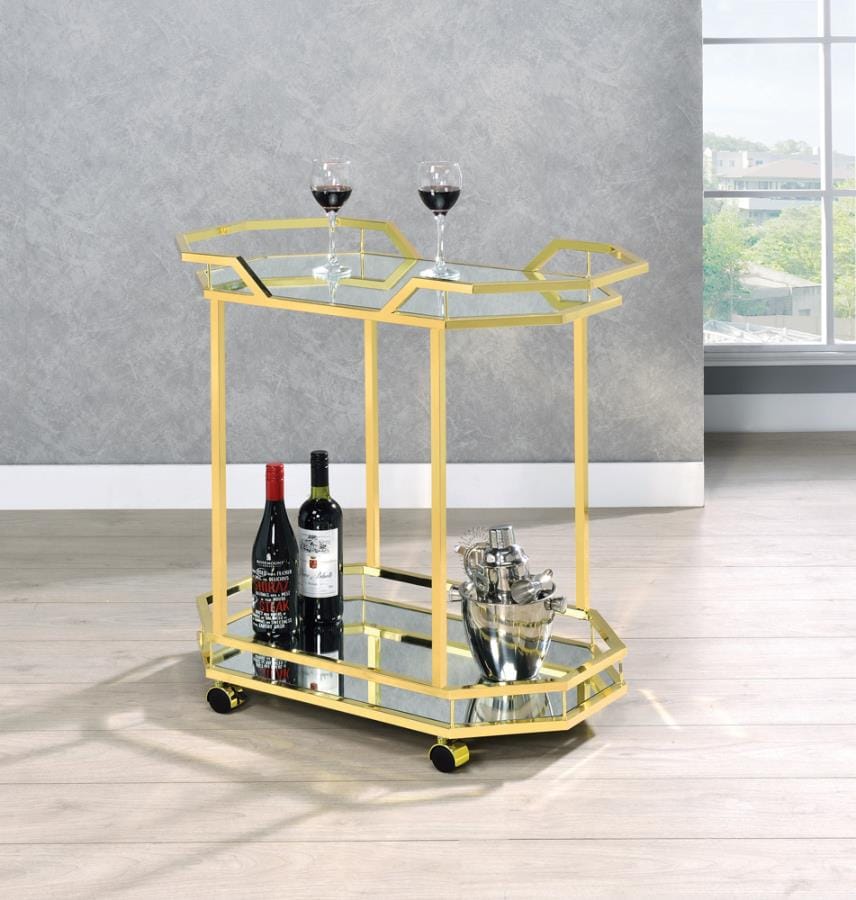 Terrell 2-tier Mirrored Serving Cart Brass