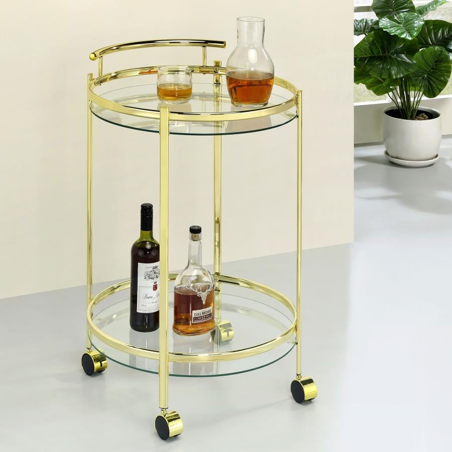 Chrissy Round Glass Bar Cart Brass