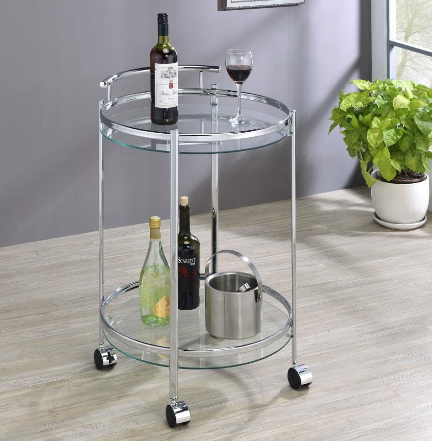 Chrissy Round Glass Bar Cart Chrome