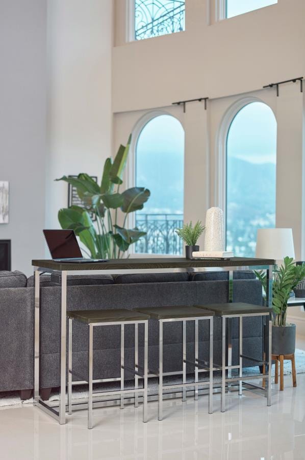 Cassidy 4-piece Rectangle Counter Height Set Dark Oak and Chrome