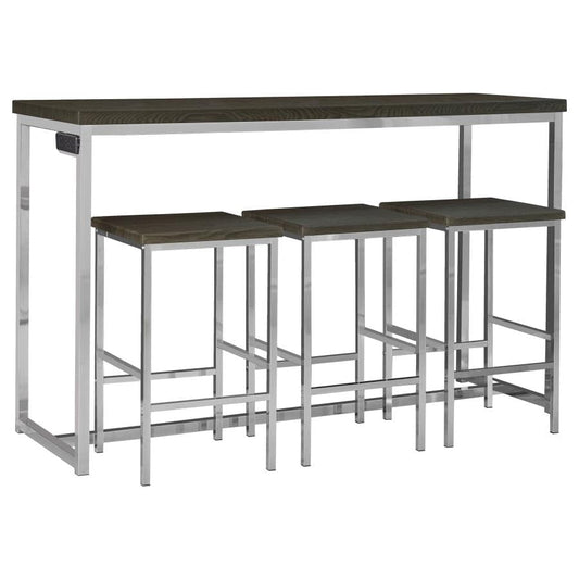 Cassidy 4-piece Rectangle Counter Height Set Dark Oak and Chrome