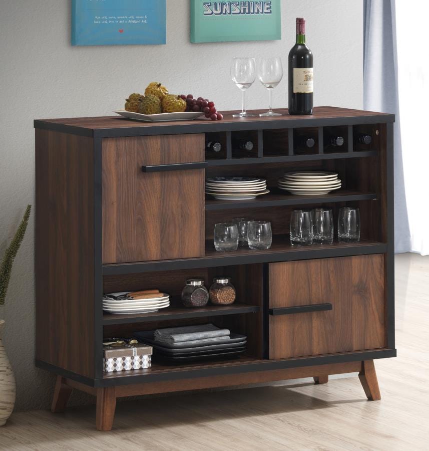 Ezekiel Wine Cabinet with 2 Sliding Doors Walnut and Black