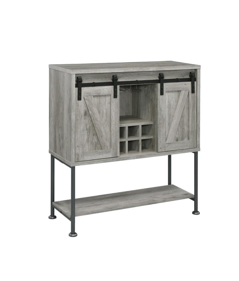 Claremont Sliding Door Bar Cabinet with Lower Shelf Grey Driftwood