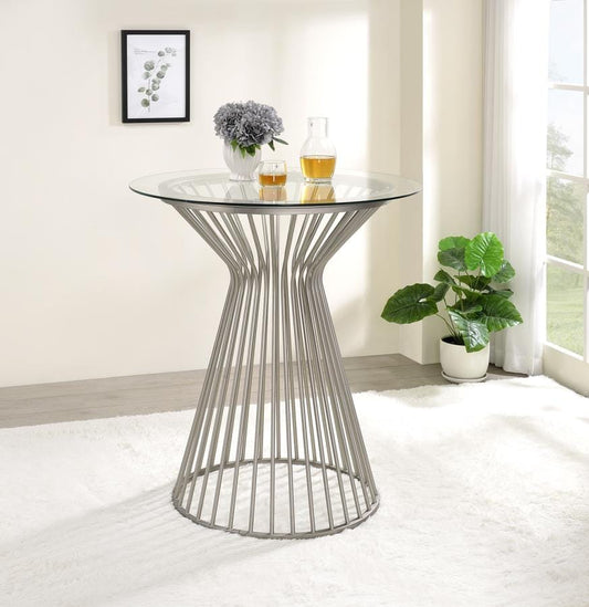 Glenbrook Round Glass Top Bar Table Satin Nickel