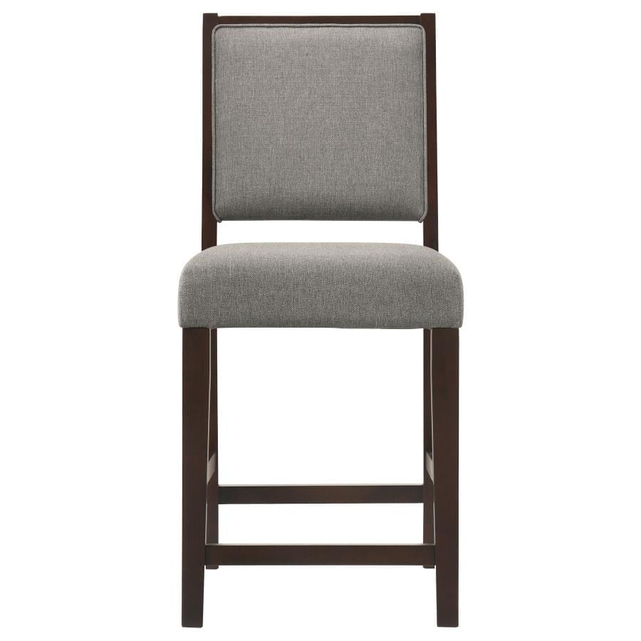 Bedford Upholstered Open Back Counter Height Stools with Footrest (Set of 2) Grey and Espresso