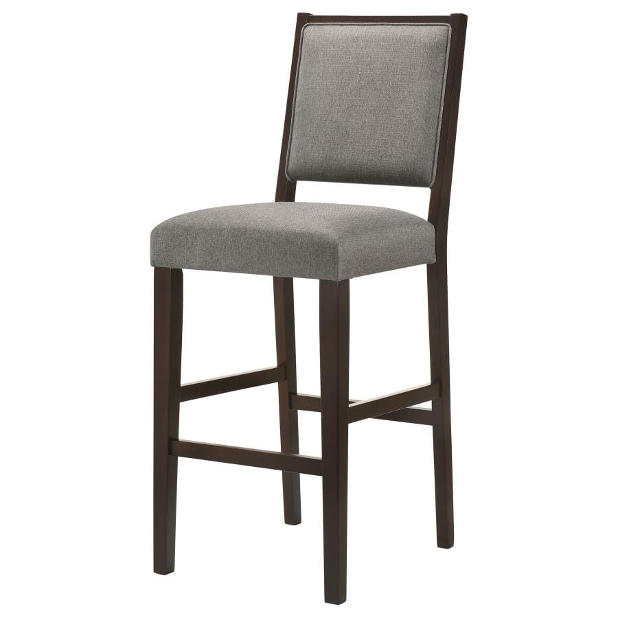 Bedford Upholstered Open Back Bar Stools with Footrest (Set of 2) Grey and Espresso