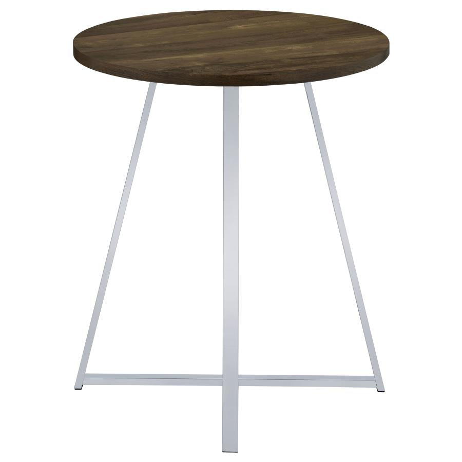 Burkhart Sled Base Round Bar Table Brown Oak and Chrome