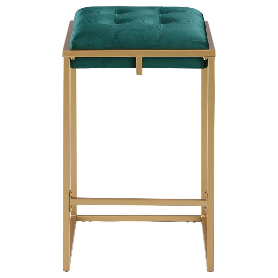 Nadia Square Padded Seat Counter Height Stool (Set of 2) Hunter Green and Gold