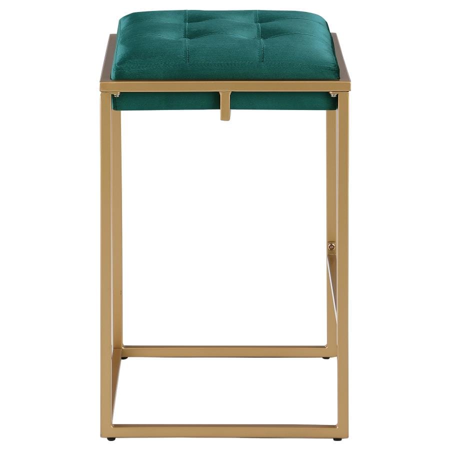 Nadia Square Padded Seat Counter Height Stool (Set of 2) Hunter Green and Gold