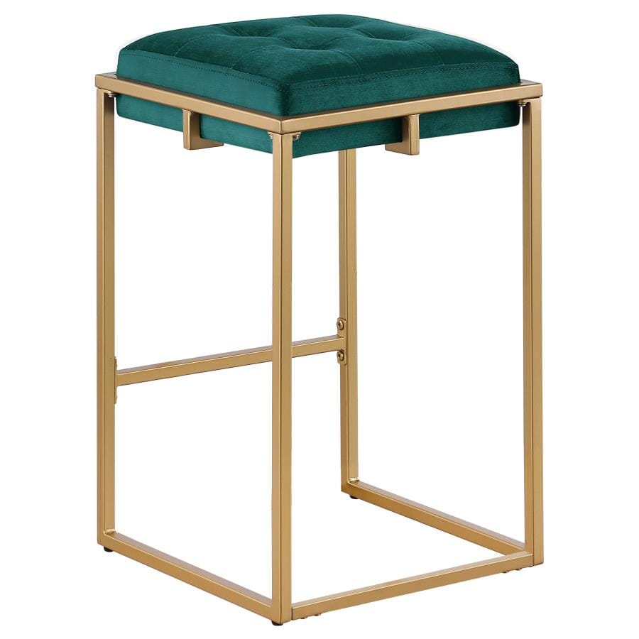 Nadia Square Padded Seat Counter Height Stool (Set of 2) Hunter Green and Gold