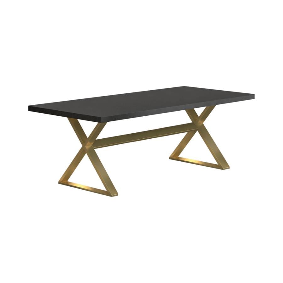 Conway X-Trestle Base Dining Table Dark Walnut and Aged Gold