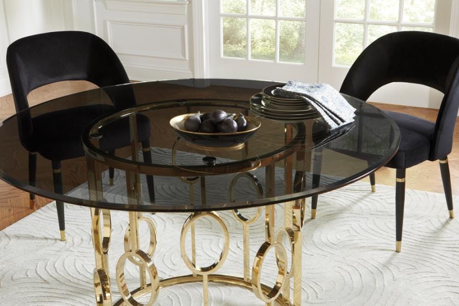 Lindsey Round Glass Top Dining Table Sunny Gold