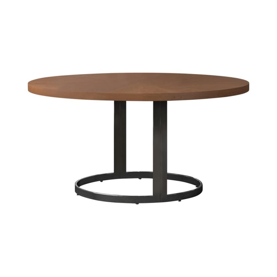 Marino Round Dining Table Natural Cherry and Chrome