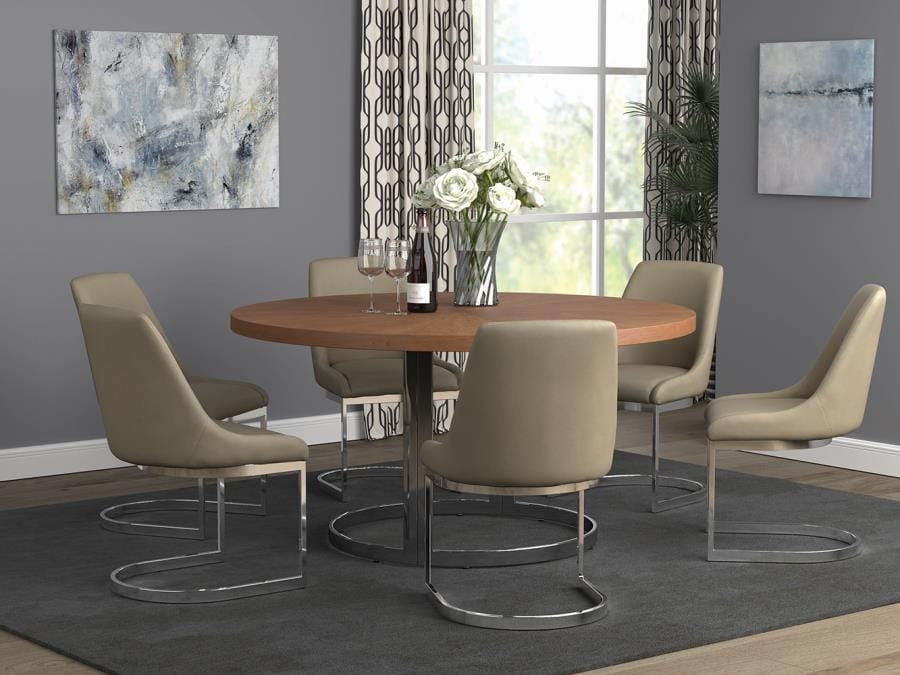 Marino Round Dining Table Natural Cherry and Chrome