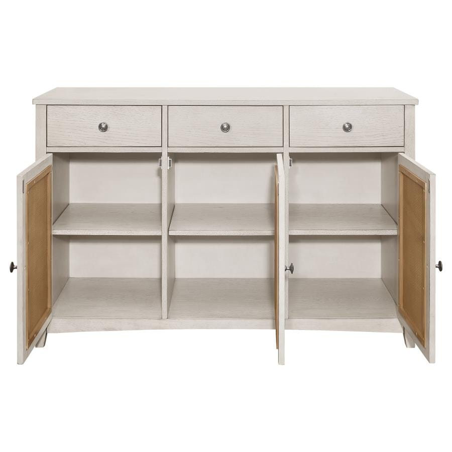 Kirby 3-drawer Rectangular Server with Adjustable Shelves Natural and Rustic Off White