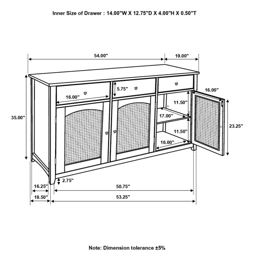 Kirby 3-drawer Rectangular Server with Adjustable Shelves Natural and Rustic Off White