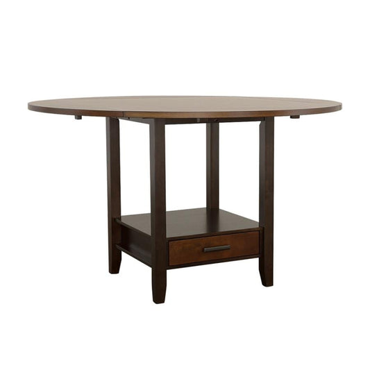 Sanford Round Counter Height Table with Drop Leaf Cinnamon and Espresso