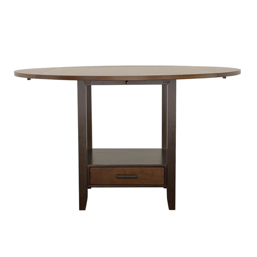 Sanford Round Counter Height Table with Drop Leaf Cinnamon and Espresso