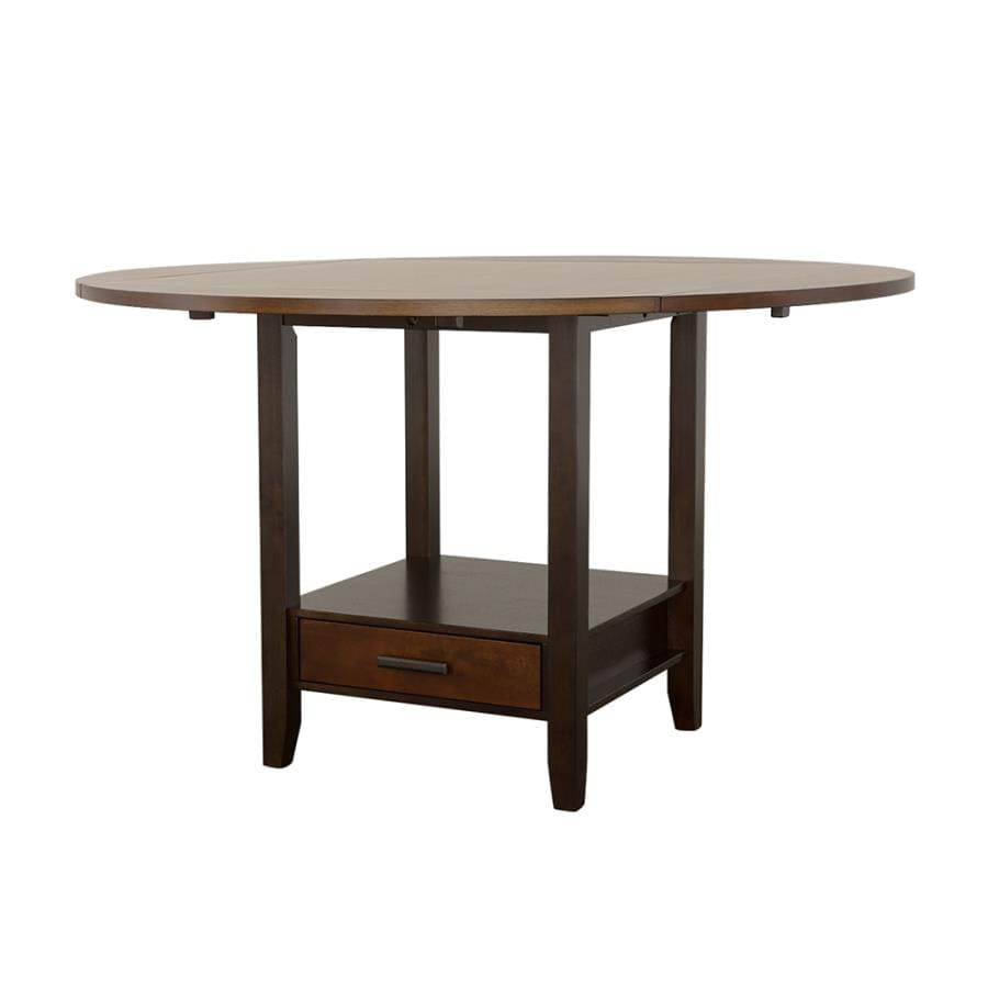 Sanford Round Counter Height Table with Drop Leaf Cinnamon and Espresso