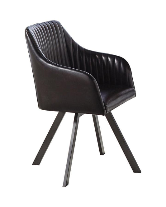 Tufted Sloped Arm Swivel Dining Chair Black and Gunmetal