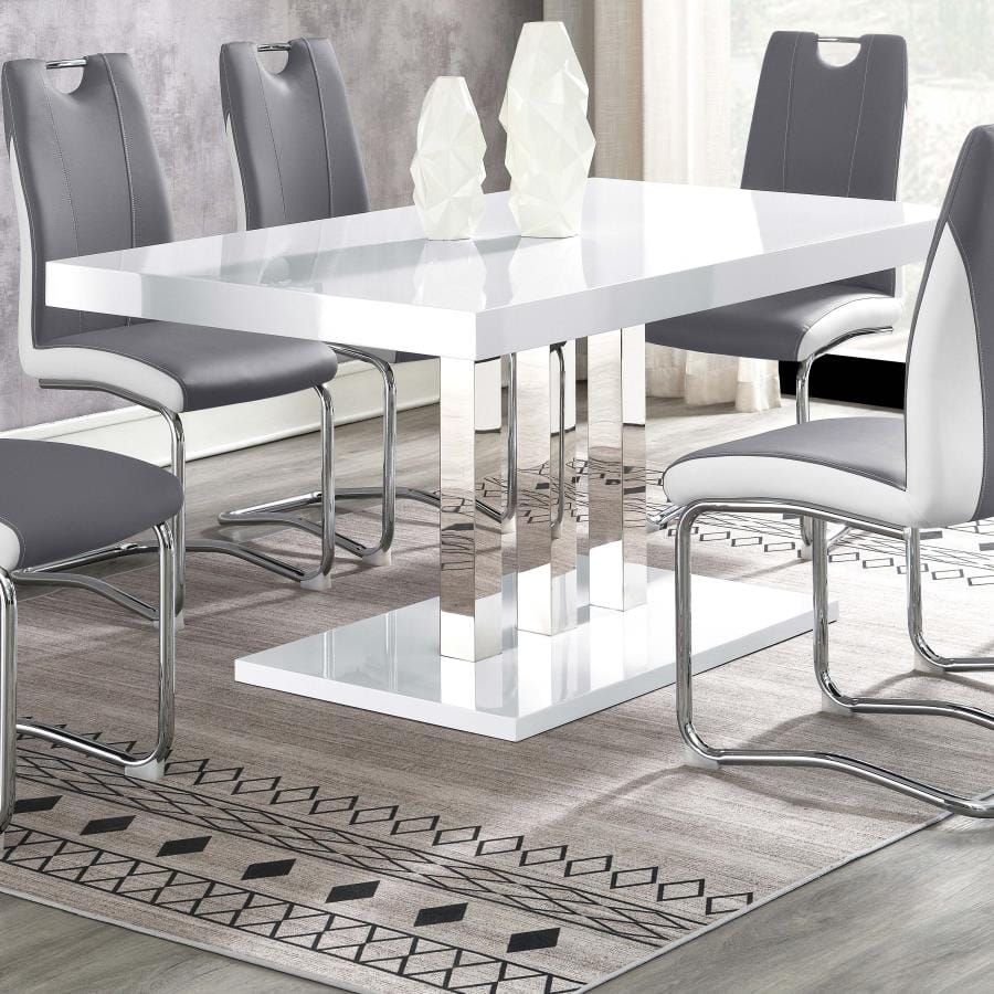 Brooklyn Rectangular Dining Table White High Gloss and Chrome