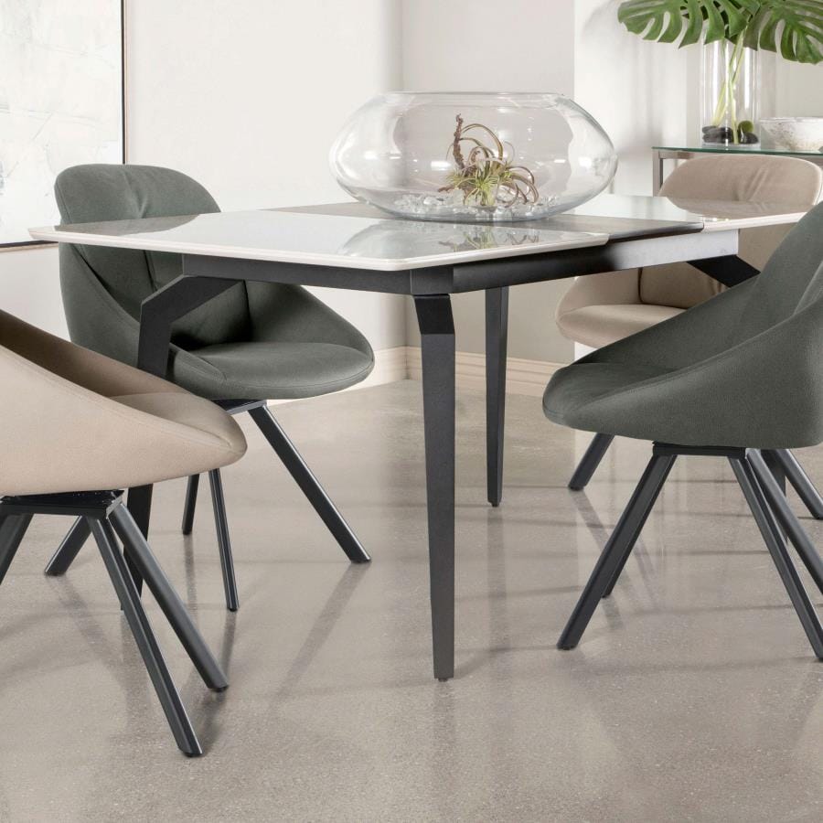 Mina Rectangular Dining Table Grey Ceramic and Sandy Black