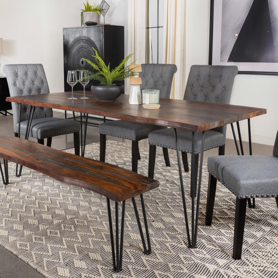 Neve Live-edge Dining Table with Hairpin Legs Sheesham Grey and Gunmetal