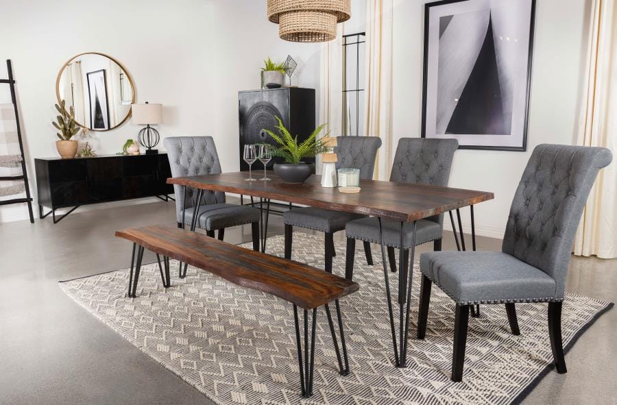 Neve Live-edge Dining Table with Hairpin Legs Sheesham Grey and Gunmetal