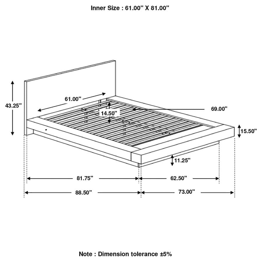 Jessica Queen Platform Bed with Rail Seating Cappuccino