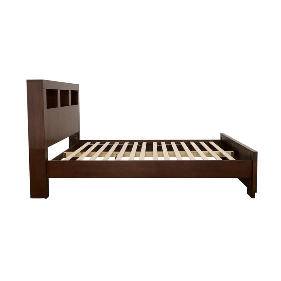 Jessica Queen Bed with Storage Headboard Cappuccino