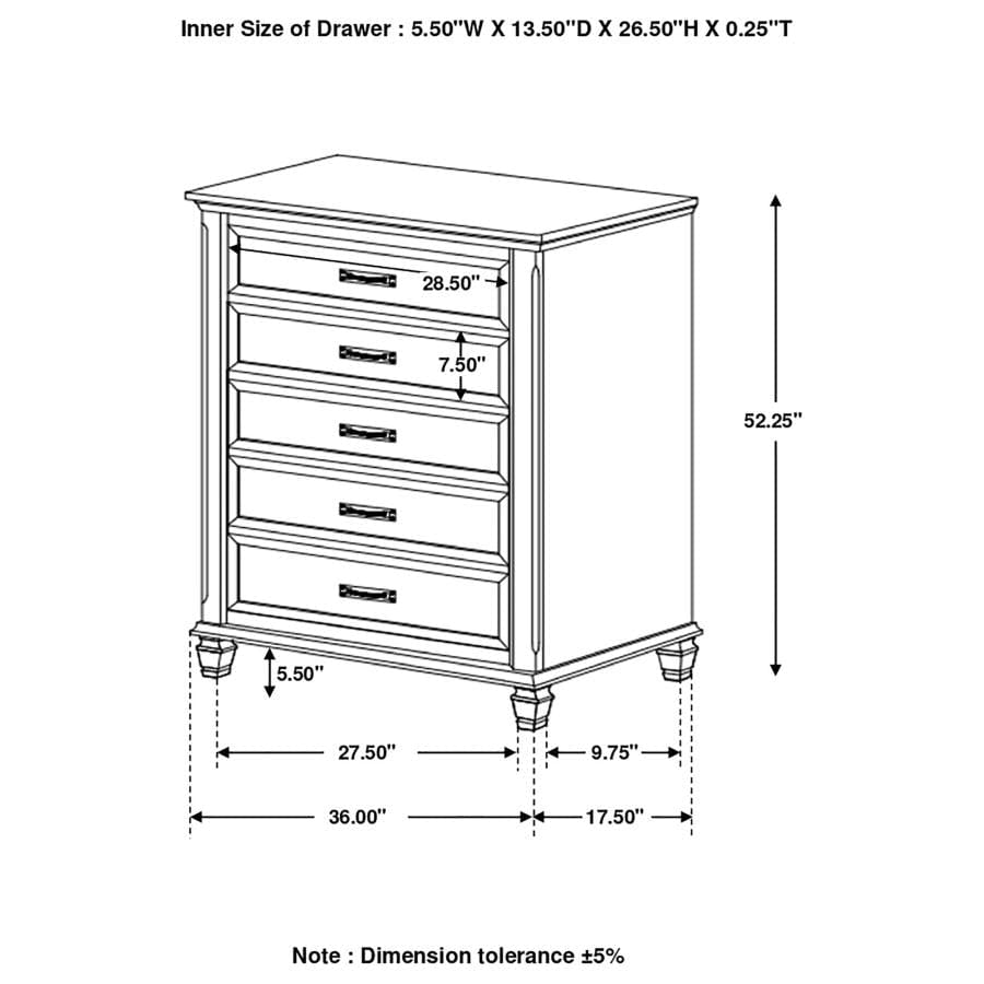 Franco 5-drawer Chest Burnished Oak