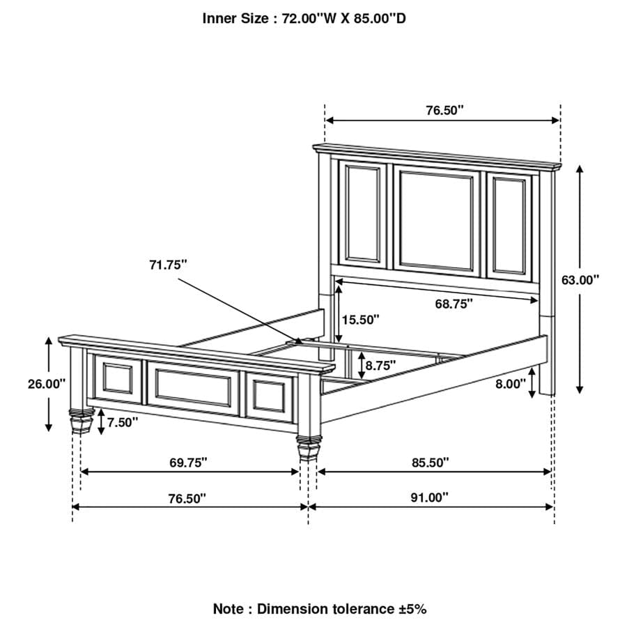 Sandy Beach California King Panel Bed with High Headboard Buttermilk