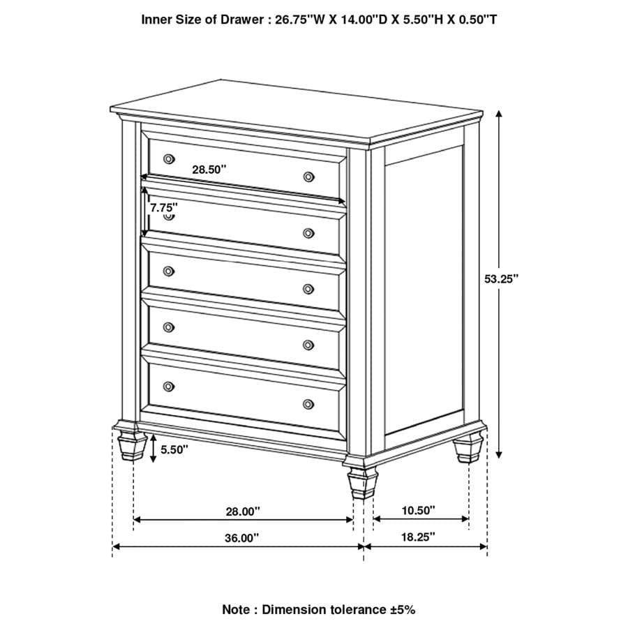 Sandy Beach 5-drawer Rectangular Chest Buttermilk