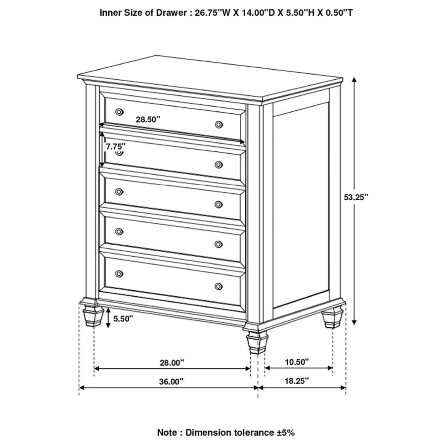 Sandy Beach 5-drawer Chest Black