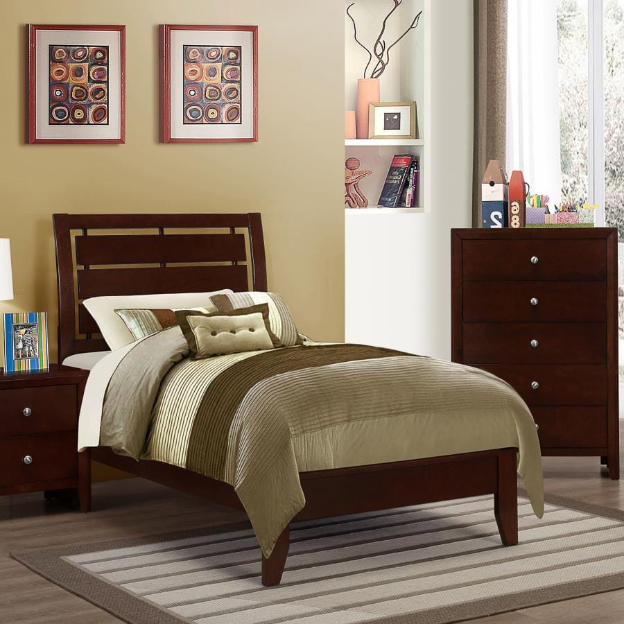 Serenity Twin Panel Bed with Cut-out Headboard Rich Merlot