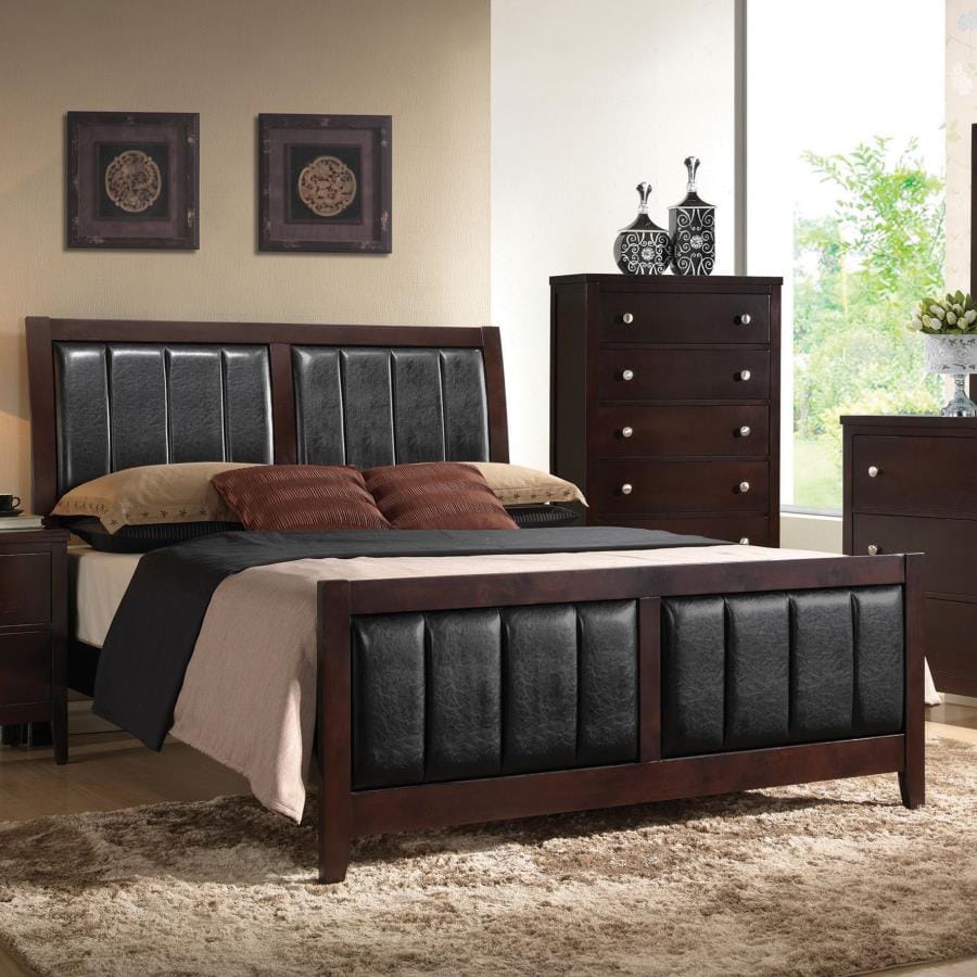 Carlton Eastern King Upholstered Bed Cappuccino and Black