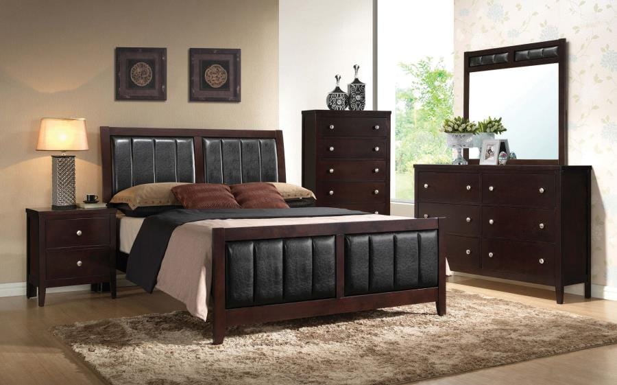 Carlton Eastern King Upholstered Bed Cappuccino and Black