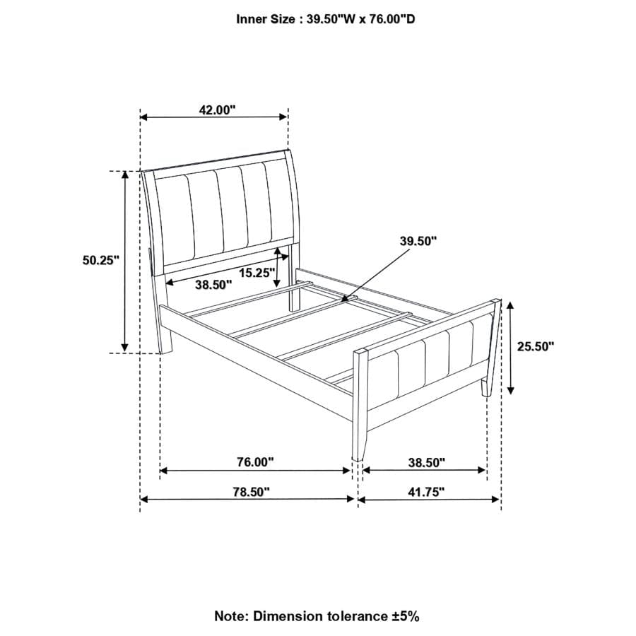 Carlton Twin Upholstered Panel Bed Cappuccino and Black