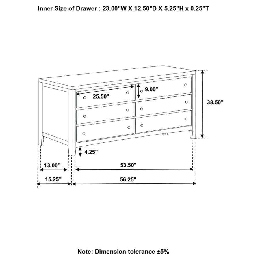 Carlton 6-drawer Rectangular Dresser Cappuccino