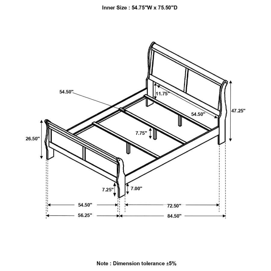 Louis Philippe Full Panel Sleigh Bed Cappuccino