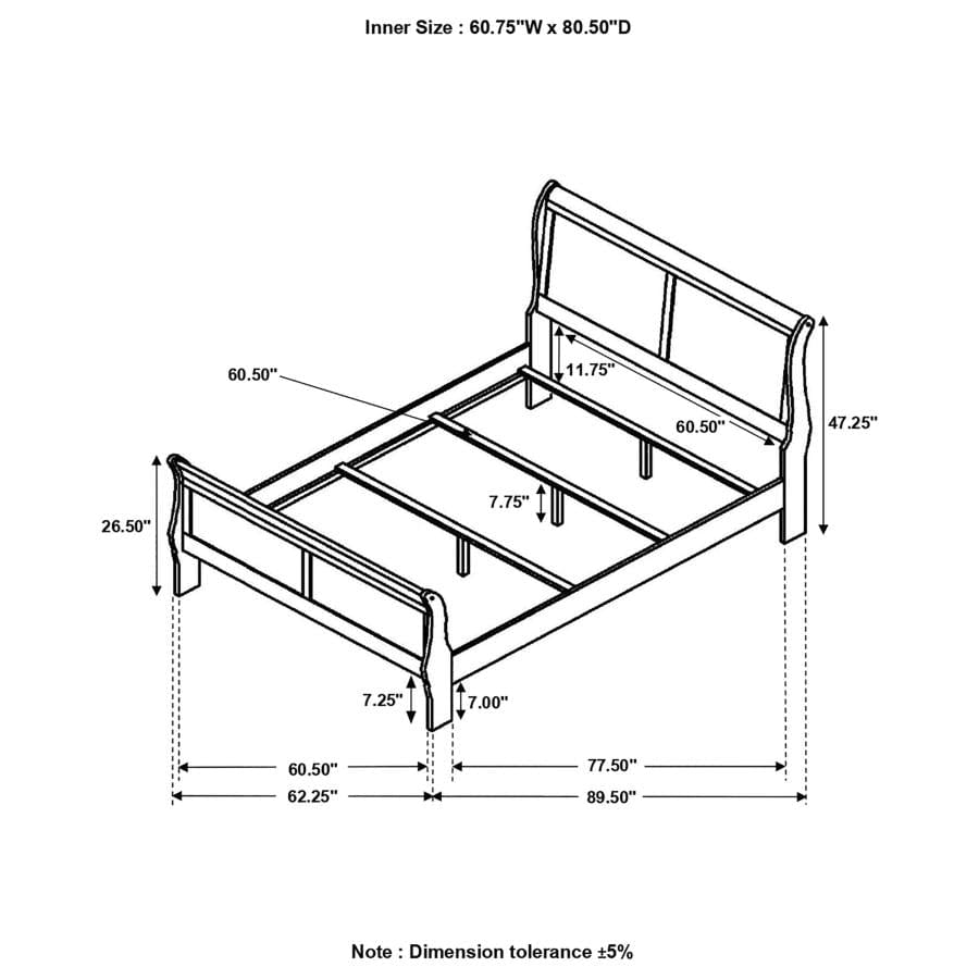 Louis Philippe Queen Panel Sleigh Bed Cappuccino